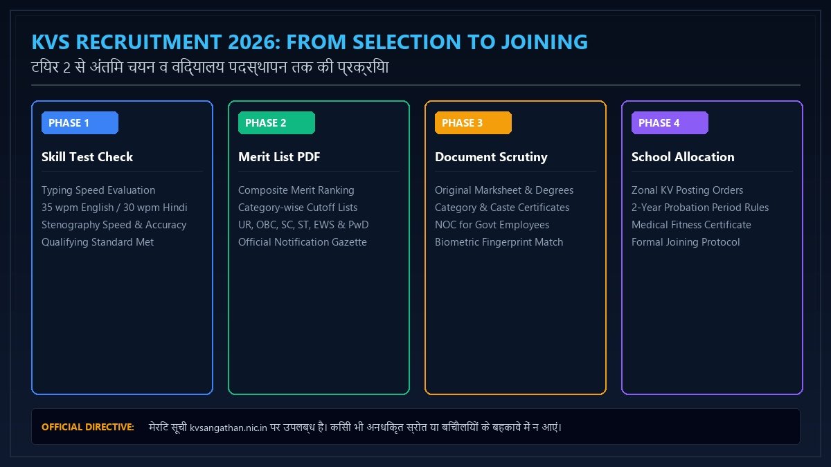 KVS Recruitment 2026 Selection Flowchart Skill Test Merit List DV and School Posting