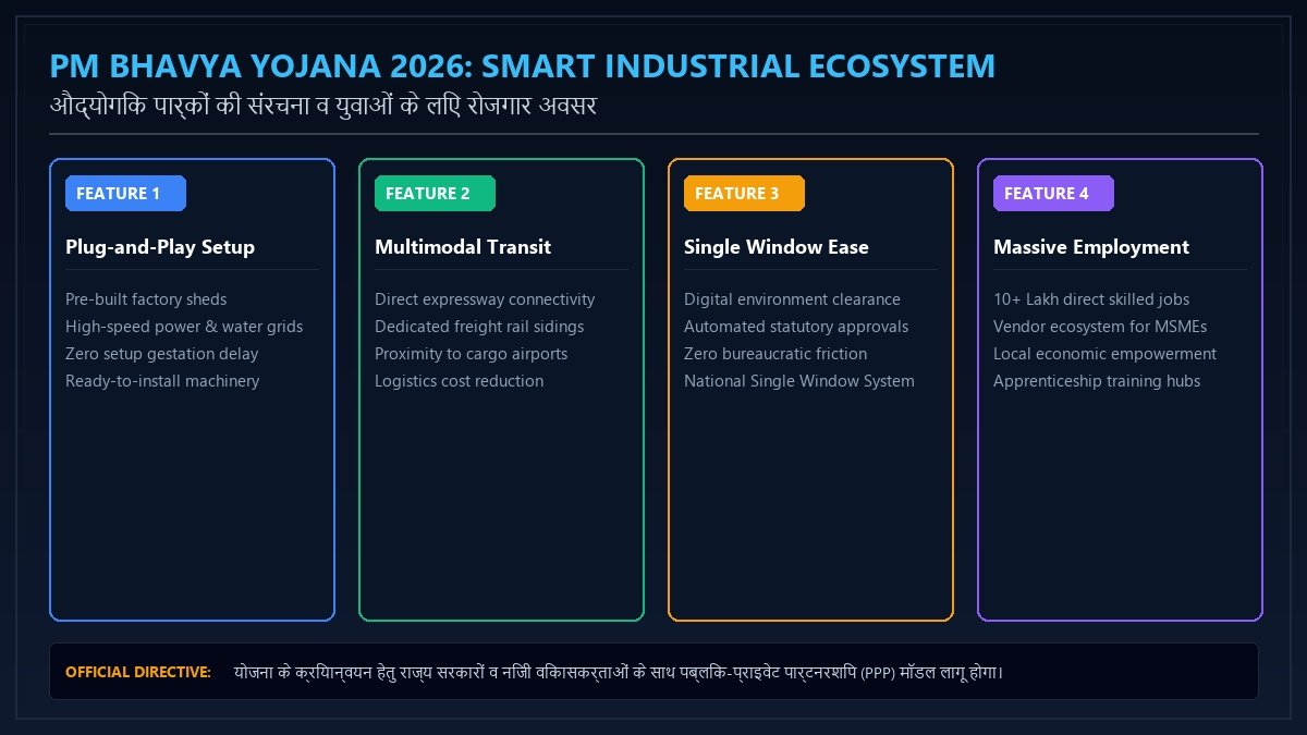PM BHAVYA Yojana 2026 Smart Industrial Ecosystem Plug and Play Logistics Clearances